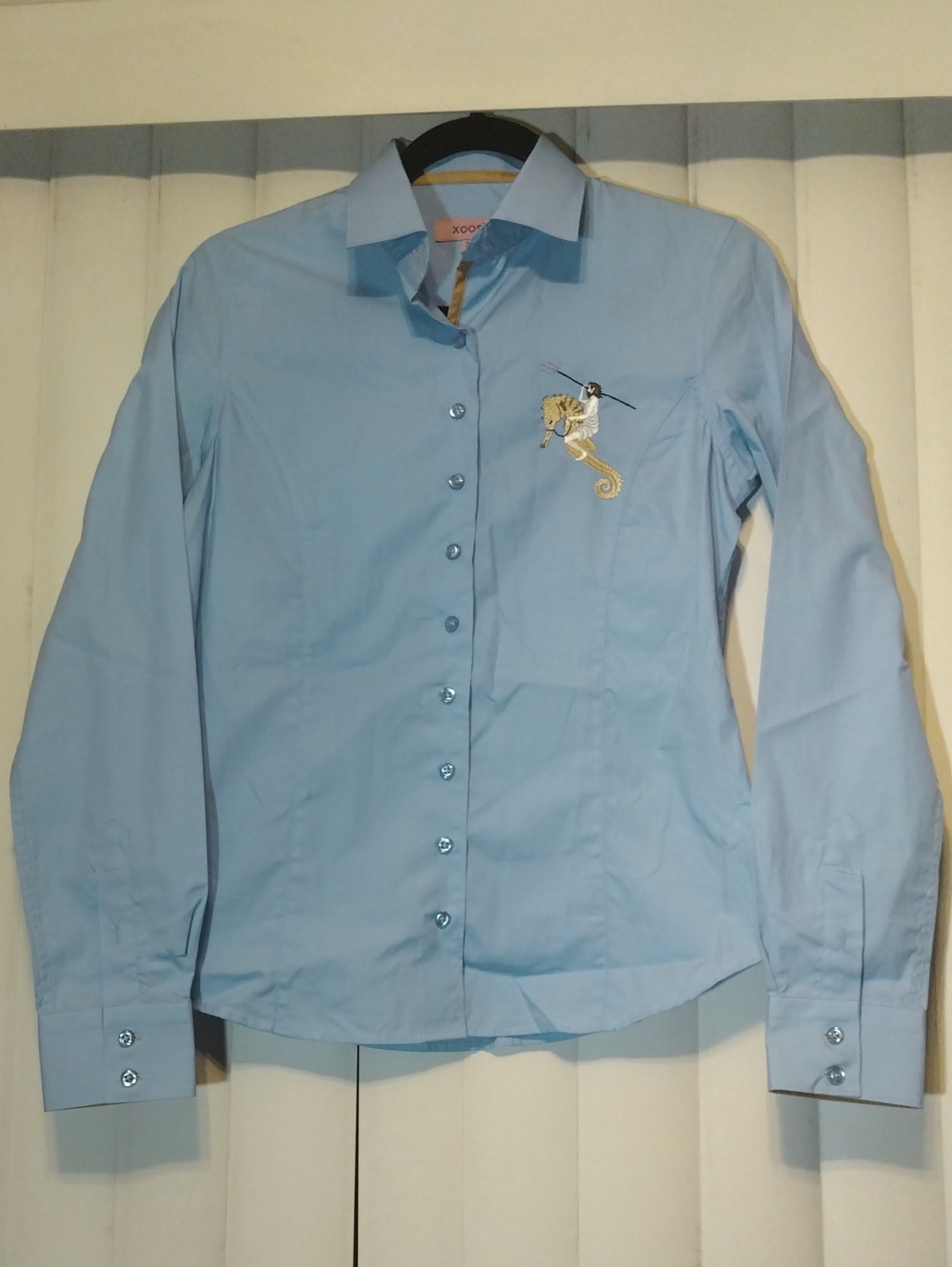 XOOS Light Blue Long-Sleeve Dress Shirt with Embroidered Crest - Classic Fit